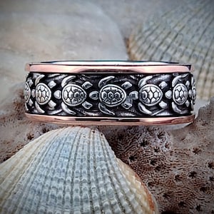 Sea Turtle Ring, Ocean Life Band, Nautical Jewelry, TORTUGA