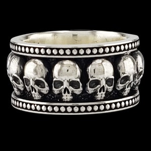 MEMENTO MORI I grote schedel ring rechte band ring dag van de dode sieraden biker grote zware brede ring elegante Halloween schedel sieraden bezaaid