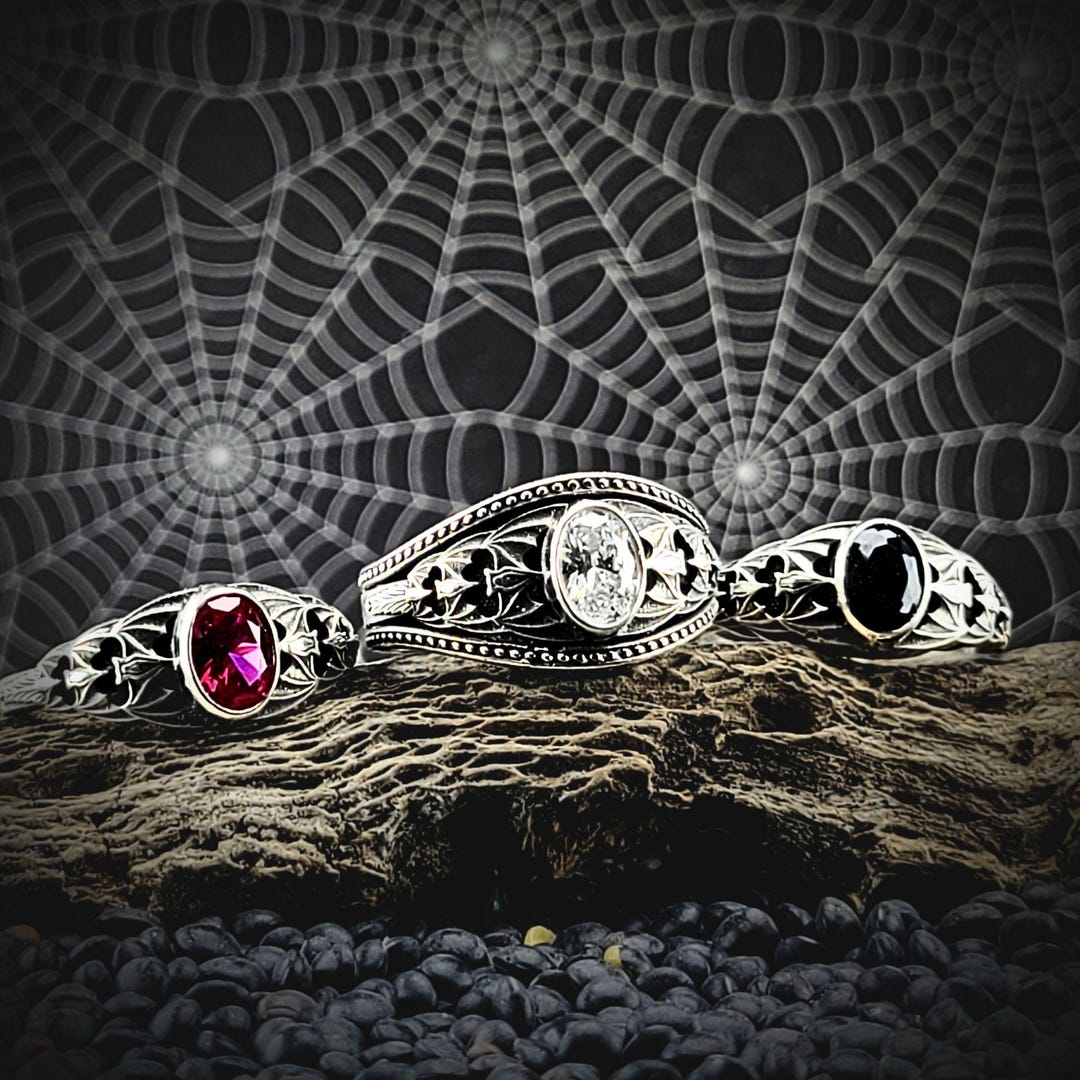 CASCADING BAT SOLITAIRE Ring, Gothic Elegance, Choice of Gemstones - Etsy