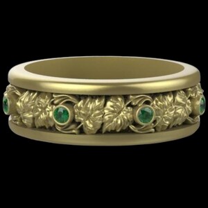 AUTUMN MYSTIC with 8 1.75 Tsavorite GARNETS in Silver, Gold or 2-Toned. For Different Stones Contact Us. Foliage Fall Vine Leaf Tree Forest