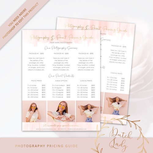 Photography Pricing PDF Template Photography Price List - Etsy