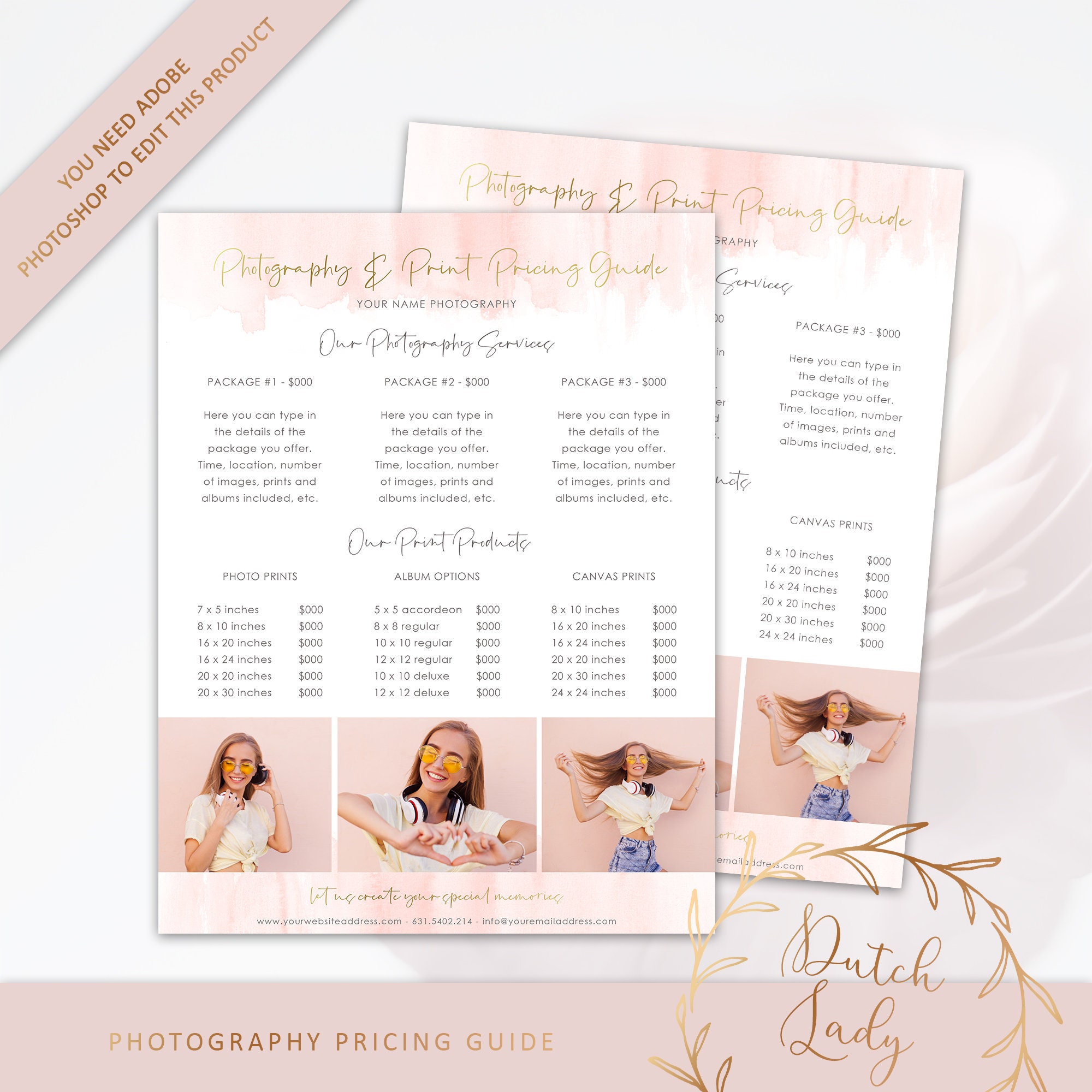 Pricing Guide Template for Photographers Photography Session - Etsy