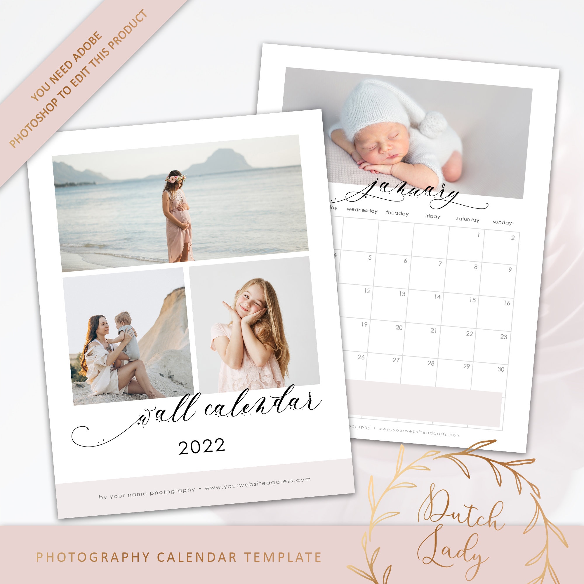 Photoshop Calendar Template 2022 Photoshop Wall Calendar 2022 Template Monthly Photography & | Etsy Canada