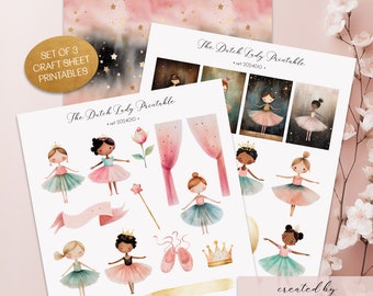 Printable Craft Sheets - Cute Ballerina Dance Theme - Digital Scrapbook Ephemera, Junk Journal & Decoupage Kit - Stickers - INSTANT DOWNLOAD