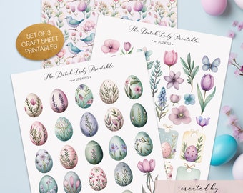 Printable Craft Sheets - Botanical Easter Theme - Digital Scrapbook, Junk Journal & Decoupage Kit - Ephemera - Stickers - INSTANT DOWNLOAD