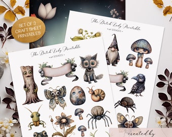 Printable Craft Sheets - Cute Garden Creature Theme - Digital Scrapbook Ephemera, Junk Journal & Decoupage Kit - Stickers - INSTANT DOWNLOAD