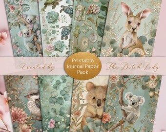 Australian Printable Journal Paper Pack - Digital Scrapbook Papers - Decoupage Sheets - Craft Kit - Eucalyptus - Animals - INSTANT DOWNLOAD