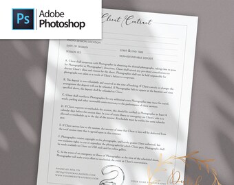Client Contract Template for Photographers - Adobe Photoshop - Photo Camera Illustration - Business Document - INSTANT DOWNLOAD - PSD Files