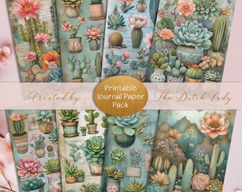 Desert Succulents - Printable Journal Paper Pack - Flowers - Cactus - Potted Plants - Digital Scrapbook & Decoupage Kit - INSTANT DOWNLOAD