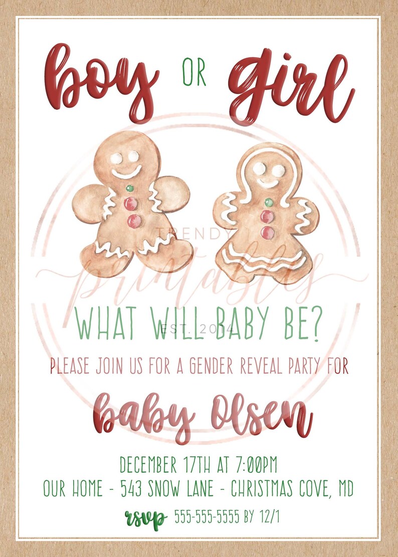 Christmas Gender Reveal Invite Holiday Gender Reveal Invites Etsy