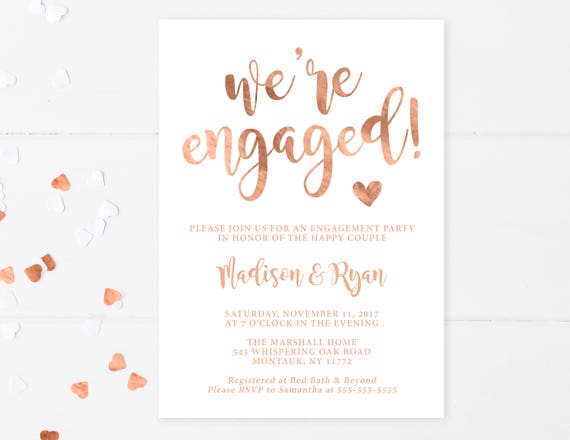 Engagement Party Invitation We Re Engaged Rose Gold Etsy