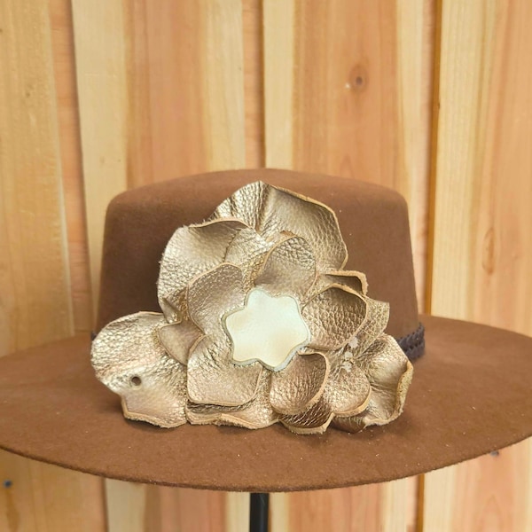 Leather Flower Hat Band, Hat Accessory, Coachella Style