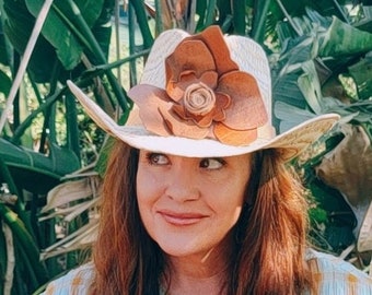 Leather Flower Hat Band, Hat Accessory, Rodeo Wear