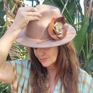 Leather Flower Hat Band, Boho Hat Accessory