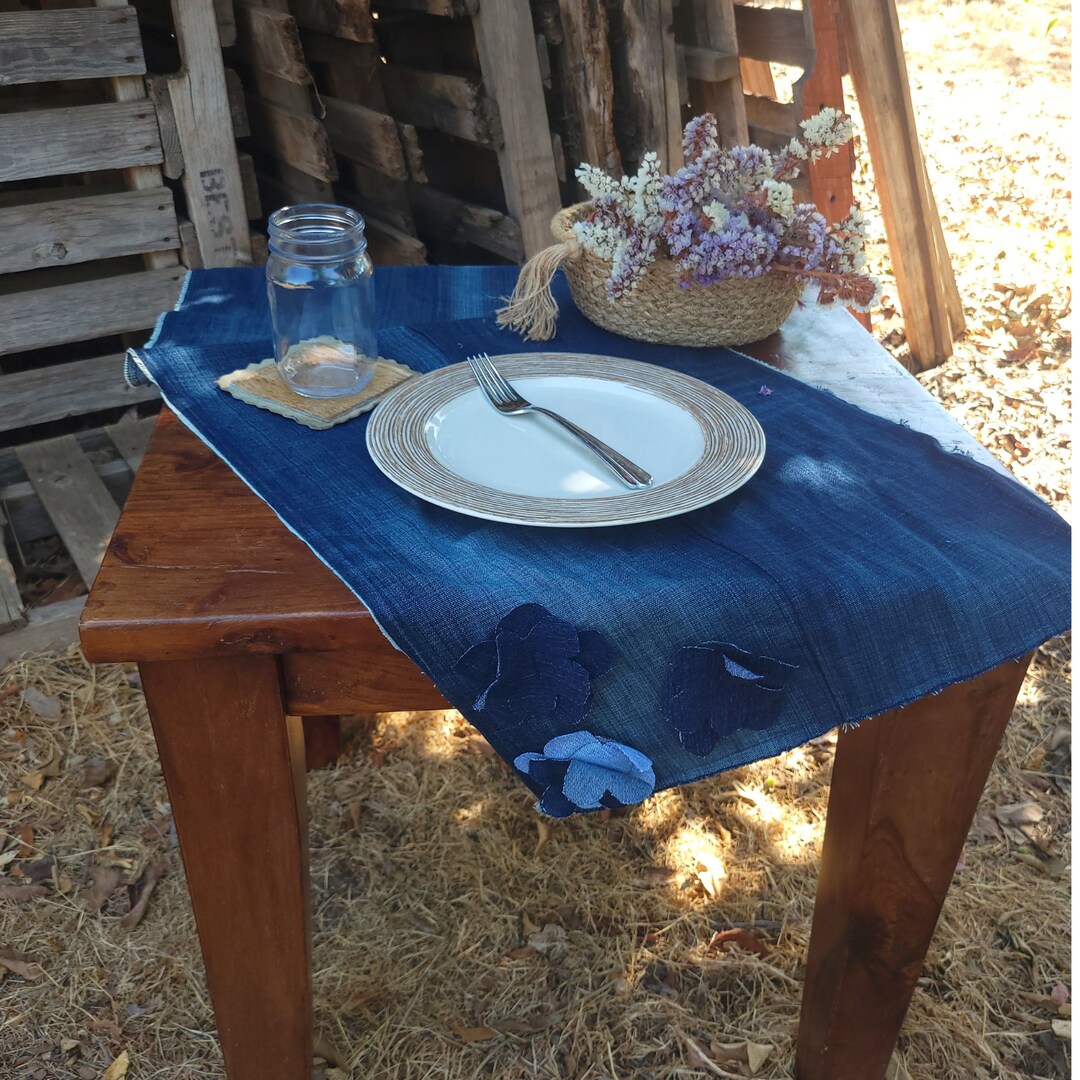 Denim Rag Table Runner Table Runner, Denim Jean Table Runner - Etsy