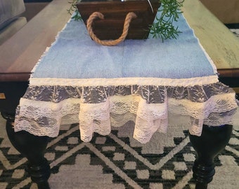 Handmade Denim Table Runner - Cottage Core Farmhouse Style