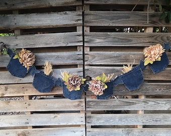 Denim Pocket Garland for Party & Home Decor - Handmade Rustic Banner
