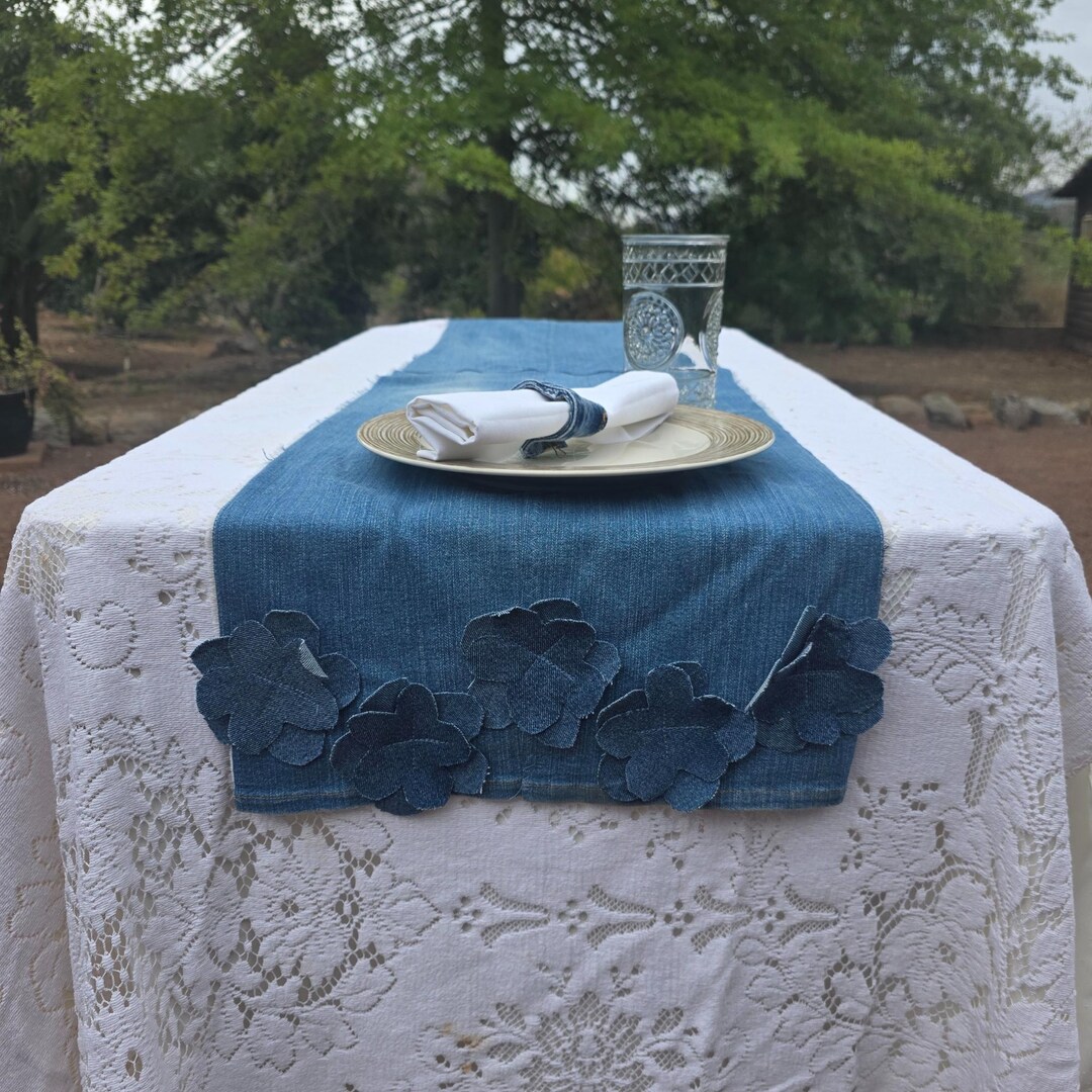 Denim Rag Table Runner Denim Table Runner, Cottage Core, Upcycled Denim - Etsy