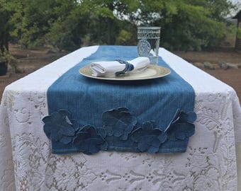 Denim Table Runner, Cottage Core, Upcycled Denim