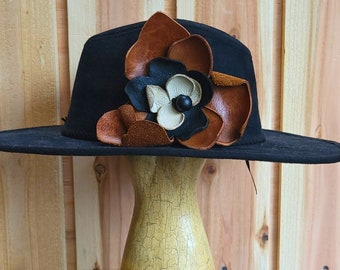 Southwestern Leather Flower, Vintage Cowboy Hat Flower