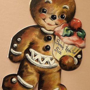 carte vintage Bonhomme en pain d'épice Bon rétablissement