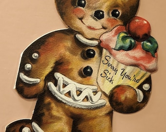 Vintage Get Well Soon Gingerbread Man Card