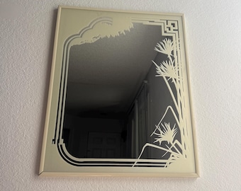 Vintage Etched Glass Mirror: Art Deco Palm Motif, Hollywood Regency Vanity Wall Decor