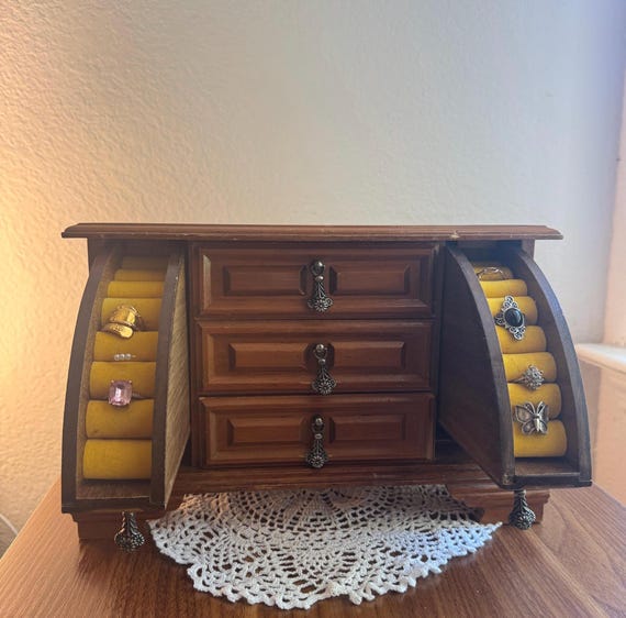 Vintage Wooden Music Box Jewelry Organizer