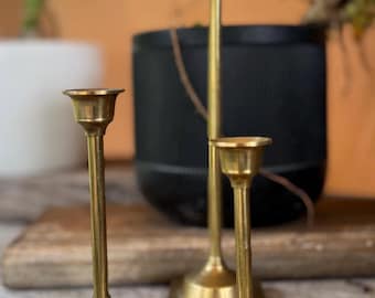 Vintage Solid Brass Candle Holder Trio