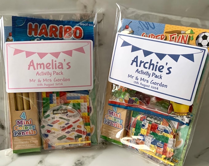 Personalised Childrens Kids Wedding/Christening Activity Pack Birthday Party Bag A6 SIZE