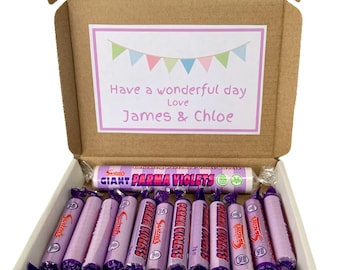 Small Personalised PARMA VIOLETS Sweet Box - letterbox friendly