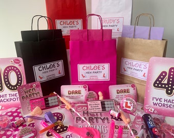 Personalised Filled Hen Party Bag - complete with tissue & 8 items