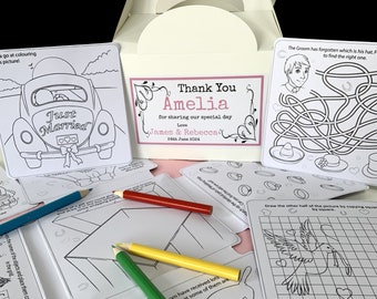 Personalised Single Children's Wedding Activity White Box - complete with activity pack & tissue paper
