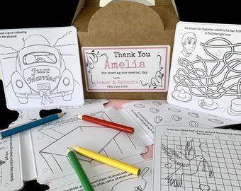 Personalised Children's Wedding Christening Birthday Activity Kraft Brown Box - complete with activity pack & tissue paper