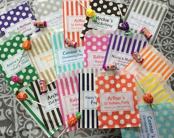 Personalised Candy Striped Polka Dot Wedding Favour Birthday Paper Sweet Bags