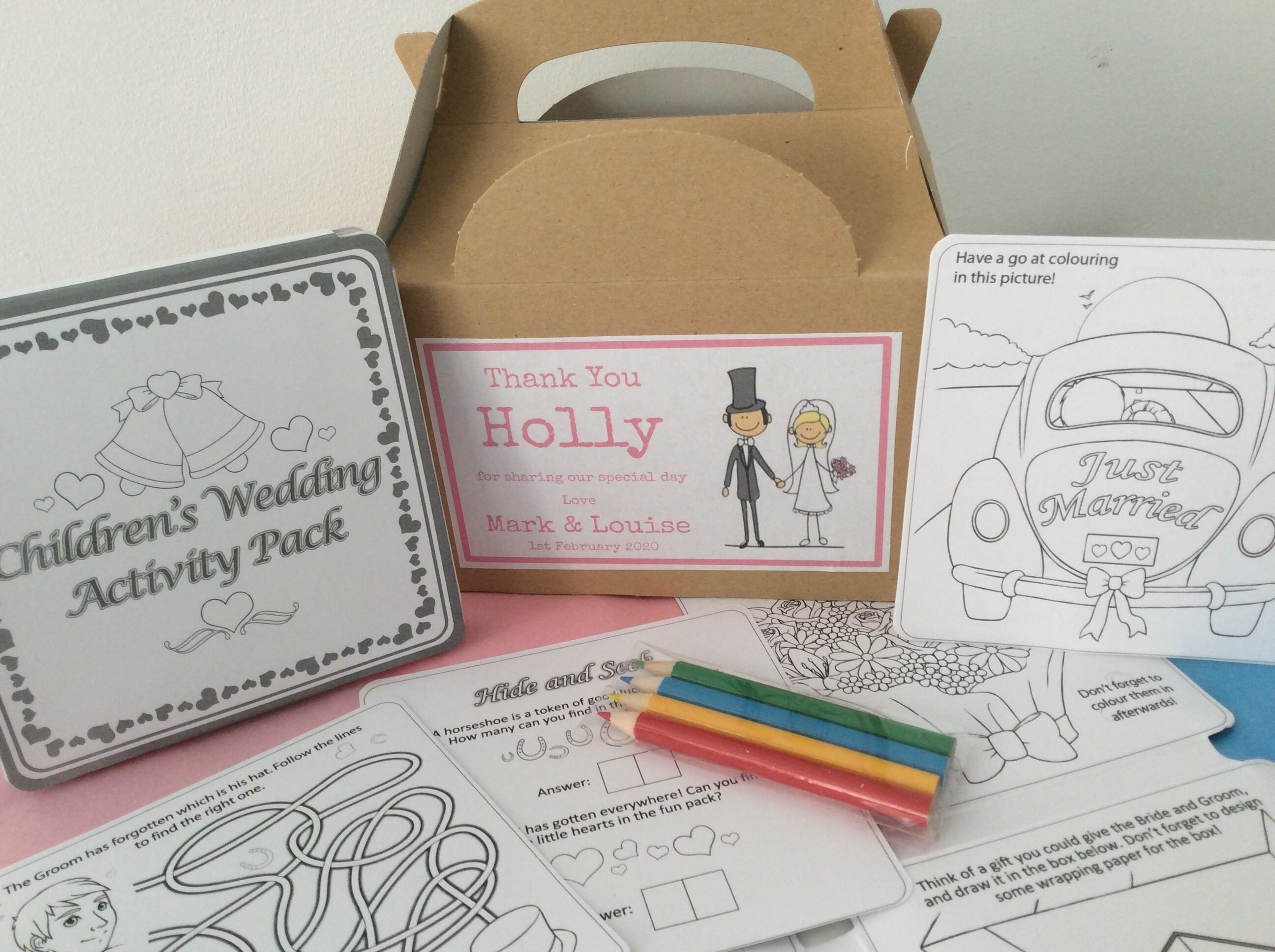 Personalised Children s Wedding Activity Kraft Brown Box With