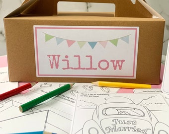 Personalised Single Children's Wedding Activity Kraft Brown Box - with activity pack & tissue paper