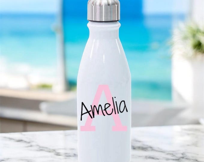 Personalised 650ml White Aluminium Bowling Bottle | Drink Sports Gym Bottle | Kids School Water Bottle