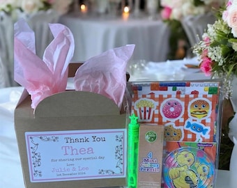 Personalised Children's Wedding Activity Box – Kraft Treat Box with Puzzle Pack, Sweets (15x10x10cm)