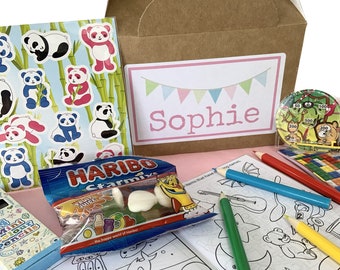 Personalised Children's Wedding Christening Birthday Activity Kraft Brown Box with activity pack, sweets & tissue paper