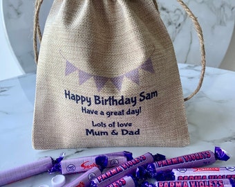 PARMA VIOLETS Personalised Sweet Gift Bag - Hessian/Jute Style