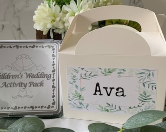 Personalised Children's Wedding Favour Gift Box with activity pack - eucalyptus design