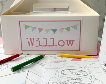 Personalised Single Children's Wedding Activity White Box - complete with activity pack & tissue paper