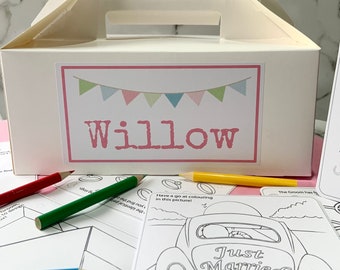 Personalised Single Children's Wedding Activity White Box - complete with activity pack & tissue paper