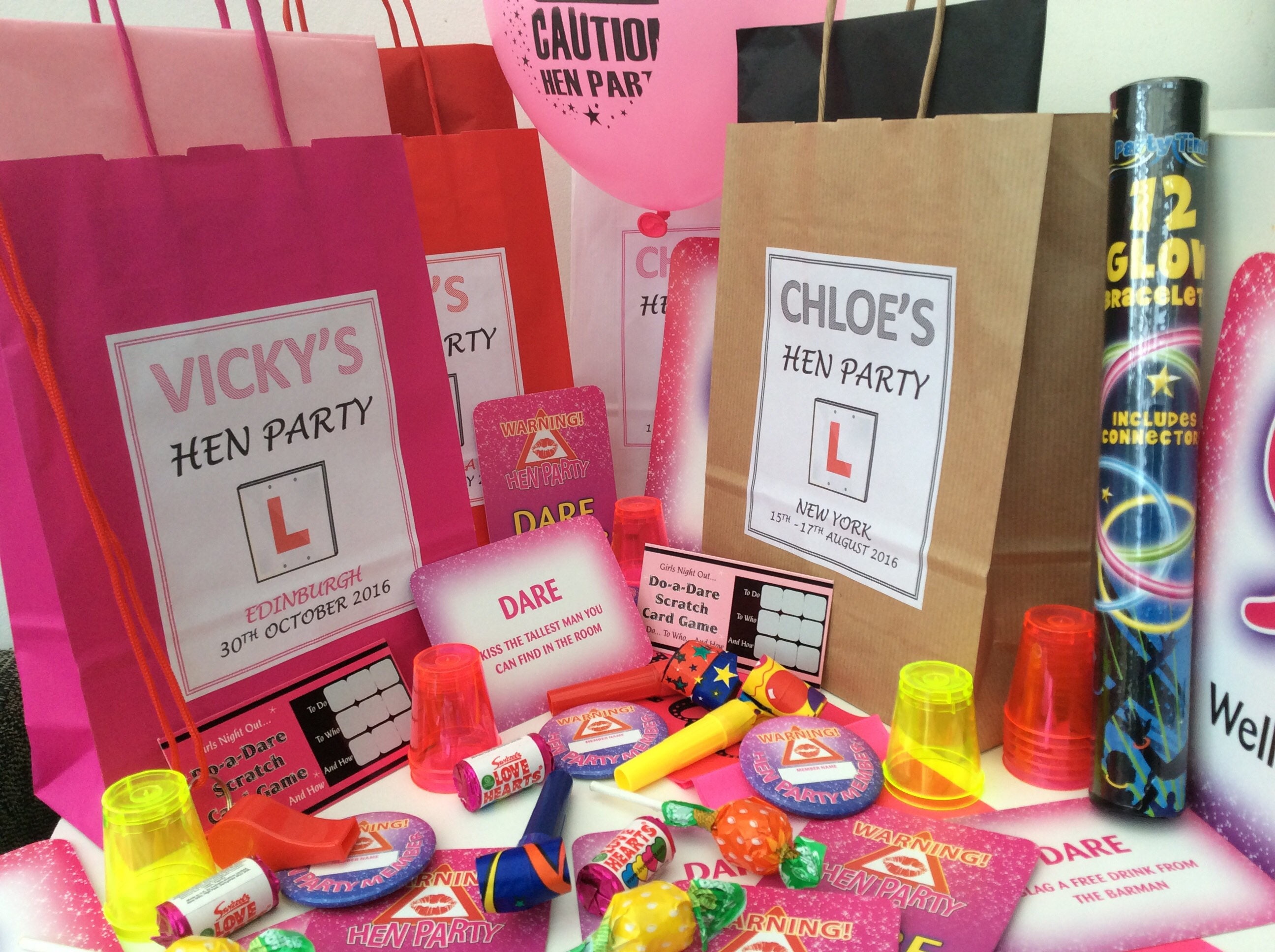 Personalised Filled Hen Party Bag complete with tissue & 5 items