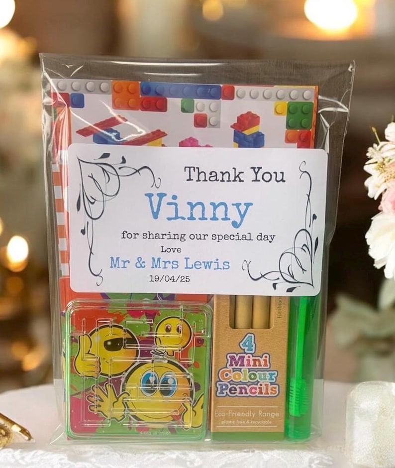 Personalised Childrens Kids Wedding Activity Pack Favour Birthday Party Bag A6 SIZE image 1