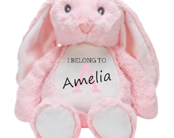 Personalised Bunny Rabbit Teddy | Easter Bunny Soft Toy | Pink Blue Grey Brown