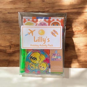 Personalised Children's Holiday Travel Activity Pack with sweets A6 SIZE image 1