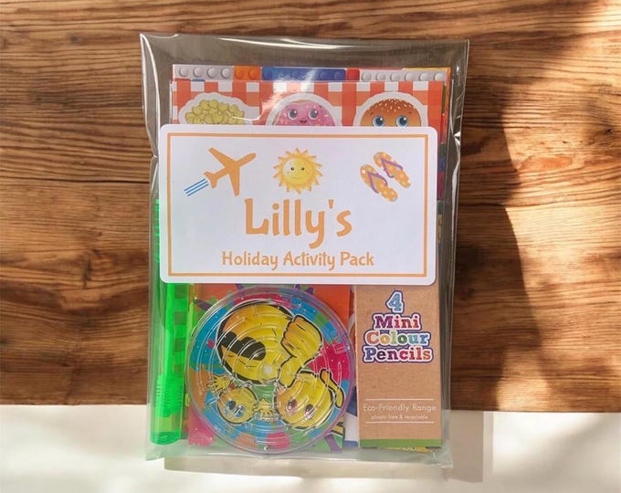 Personalised Children's Holiday Travel Activity Pack with sweets A6 SIZE