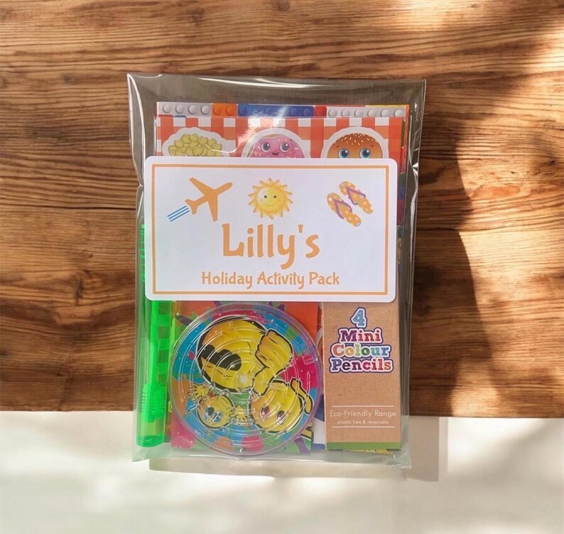 Personalised Children's Holiday Travel Activity Pack with sweets A6 SIZE image 1
